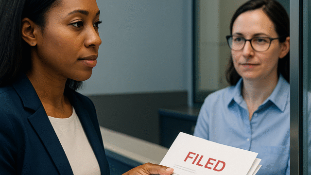 ChatGPT Image Aug 13, 2025, 08_30_55 PM Court filing in Ontario: documents stamped Filed at a court counter